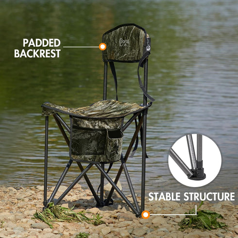 PORTAL Extra Large Quick Folding Tripod Stool with Backrest, Fishing Camping Chair with Carry Strap