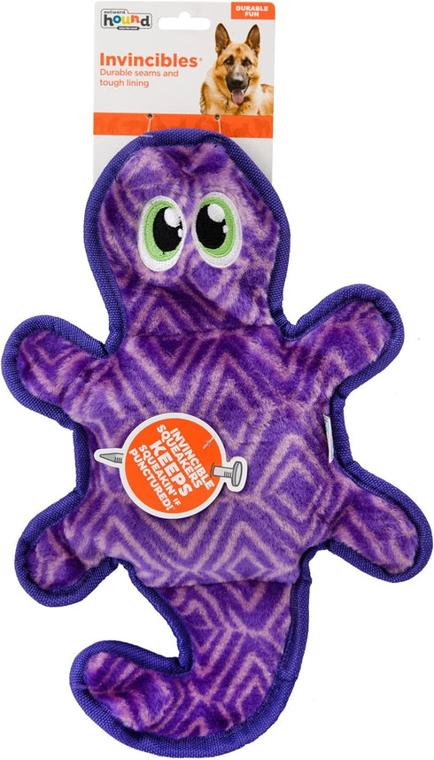 Outward Hound Durablez Tough Plush Squeaky Dog Toy, Gecko, Purple, Medium Size