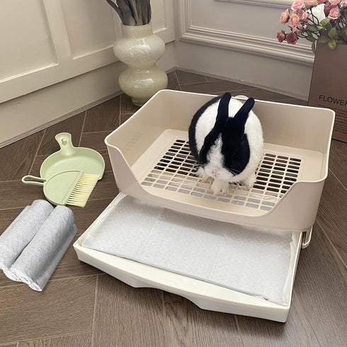 Yuoaes Large Rabbit Litter Box Bunny Potty Training Corner Litter Pan with Drawer Comes with Liners Rabbit Pee Pads