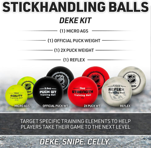 (4) Franklin Sports NHL Hockey Stick Handling Balls - Hockey Training Aids for Stick Handling + Hands Practice - On +