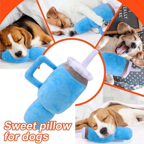 BABORUI Cute Squeaky Dog Toys Cup, Safety Design Dog Birthday Toy for Small/Medium/Large Aggressive Chewers (Blue)