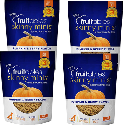 Fruitables Skinny Mini Dog Treats (3 Cal) - Healthy Soft Dog Training Treats - Pumpkin & Blueberry - 12 oz (Pack of 4)