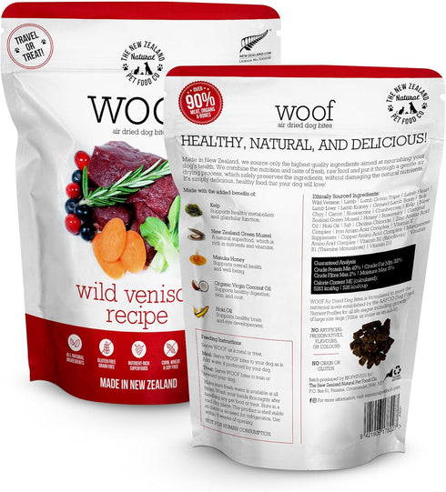 Woof Air Dried Dog Food, Toppers for Dry Food, High Protein, Limited Ingredient Recipe, Wild Venison, 3.5 oz