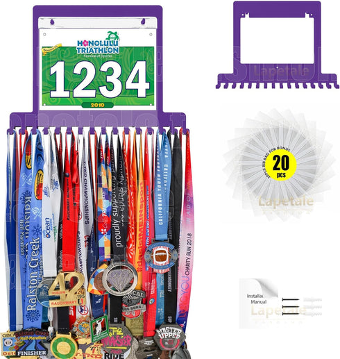Race Medal Holder Wall Hanger,Marathon Medal Display and Runner Medal Hanger Display,Bib