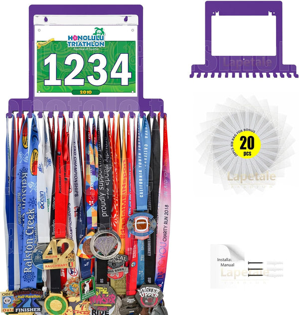 Race Medal Holder Wall Hanger,Marathon Medal Display and Runner Medal Hanger Display,Bib