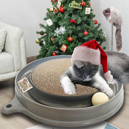 3 1 AUOON Cat Scratcher Toy with Ball Track - in Interactive Cat Toy, Cat Scratch Pad with Cat Ball Toy and Plush Cat