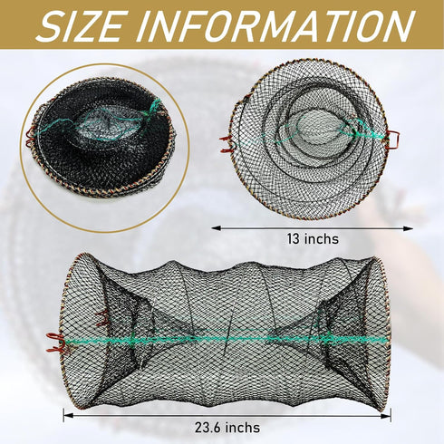 23.6in 11.8in Folded Minnow Trap Crab Trap x Thicken Fishing Bait Trap with Hand Rope Crawfish Lobster Fishing Net Trap