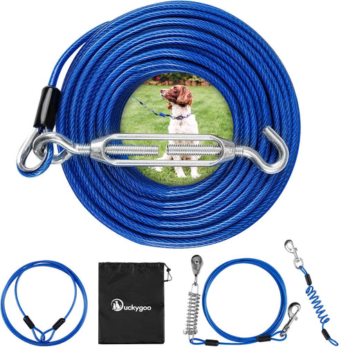 Upgraded Dog Runner for Yard, Trolley System with Elastic Cable for Large Dog