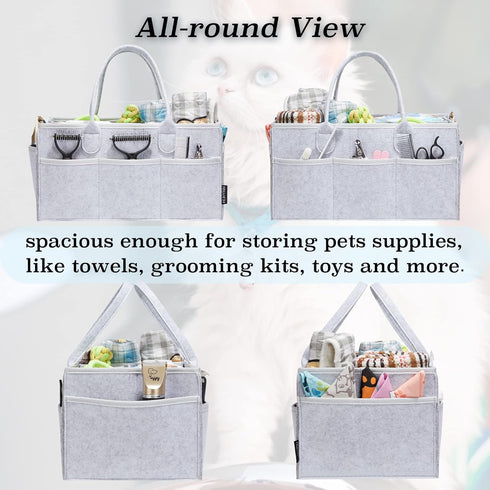 Pet Grooming Tote Bag, Organizer for Dog Grooming Supplies for Travel Outdoor (Bag ONLY) (Silver Grey)