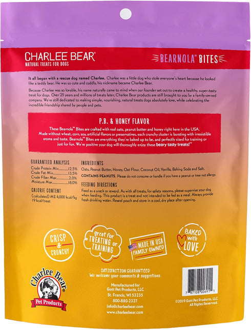 8 Charlee Bear Bearnola Bites Crunchy Dog Treats, Peanut Butter and Honey, Ounce Resealable Bag, Limited Ingredient