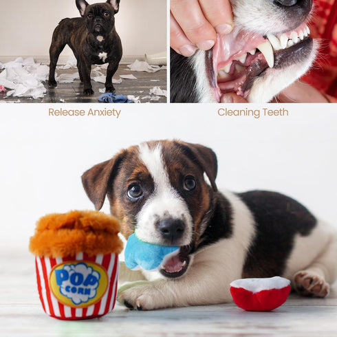Nocciola Popcorn Squeaky Dog Toys - Hide and Seek Plush Interactive Dog Toys for Small and Medium Dogs