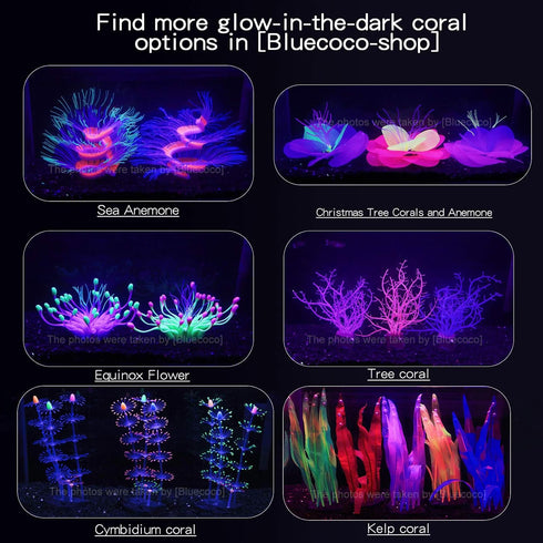 Soft Silica Gel Aquarium Decorations, Glow in The Dark Coral Ornaments for Fish Tank (Green, Equinox)