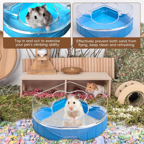 PINVNBY Hamster Bathroom Gerbil Plastic Sand Dry Bath Container, Small Animal Sauna Toilet with Scoop