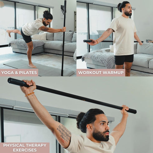 Yoga Stick 5ft Made from Natural Bamboo - Stretching Stick with Non-Slip Handles for Mobility and Flexibility