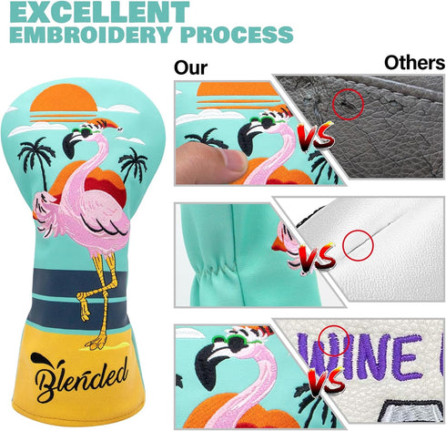 Flamingos Golf Club Covers, Driver Cover, Fairway Wood Headcover, Hybrid Head Cover, Leather Fit for All Brands