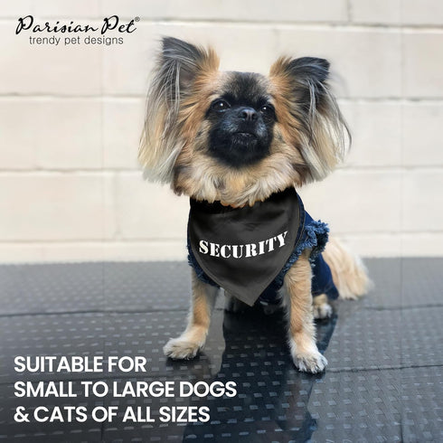 Parisian Pet Quirky Dog Bandana – ‘Security’ Printed Tie-On Neck Kerchief for Dogs, Cats, Puppies – Medium Size