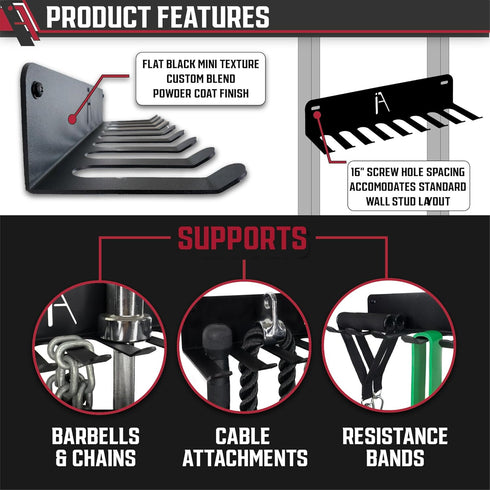 IRON AMERICAN USA Omega Gym Storage Rack - 9 OR 11 Hook Heavy-Duty Wall Organizer for Gym Accessories