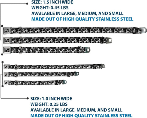 Buckle-Down Dog Collar Seatbelt Buckle, Top Skulls Stacked Black Gray White, 11 to 17 Inches, 1.0 Inch Wide