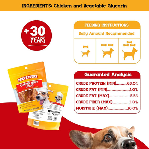 38oz, 100% Beefeaters Chicken Jerky Strips for Dogs Real Chicken Breast, Oven-Baked, Grain-Free Dog Treats for Training