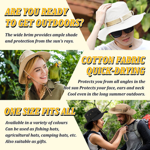 Wide Brim Breathable Fishing Hat, UV Protection Boonie Hat for Safari Hiking Beach Summer Cap
