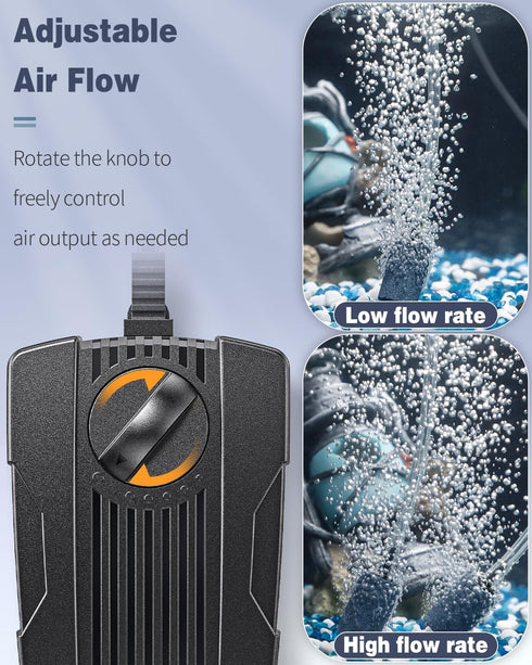 Pawfly Aquarium Air Pump, 50 GPH Fish Tank Oxygen Pump for 10-60 Gallon Tanks, Dual Outlet Adjustable Ultra Quiet