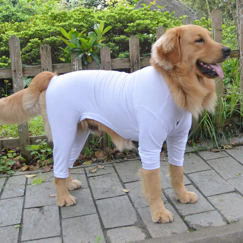 Lovelonglong Four Feet Dog Lightweight Pajamas, Pure Cotton Dog Jumpsuits T-Shirt for Large Medium Small Dogs (White S)