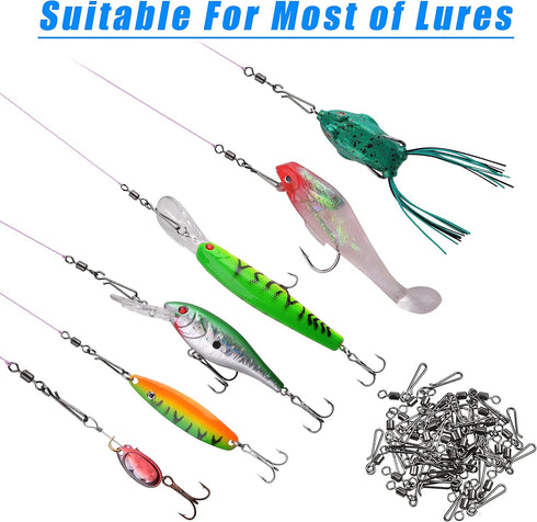 Fishing Clips Kit, 60/200pcs Quick Snaps, Barrel Snap Swivel, Rolling Swivel, Safety Snap for Freshwater Saltwater