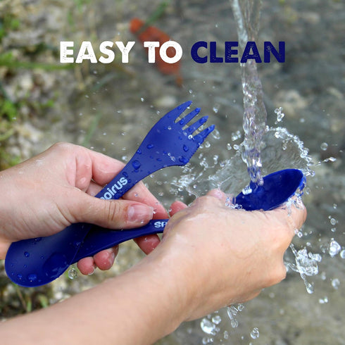 Tapirus 4 Blue Spork to Go Set, Durable BPA Free Spoon, Fork, Knife Combo Utensils for Camping in Carrying Case