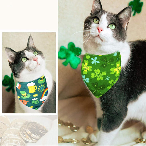 St. Patrick Dog Cat Bandana, Holiday 2 Pack Irish Rainbow Shamrock Scarfs for Small Medium Large Pets