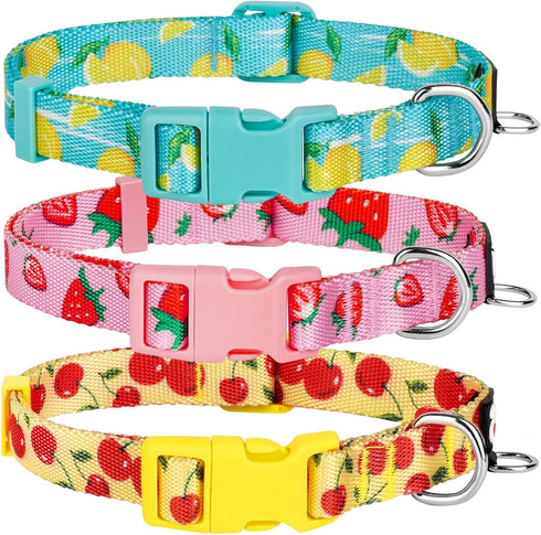 azuza 3 Pack Fruit Design Dog Collars, Comfortable Adjustable Nylon for Large Dogs, L (18-26inch), Strawberry, Lemon,
