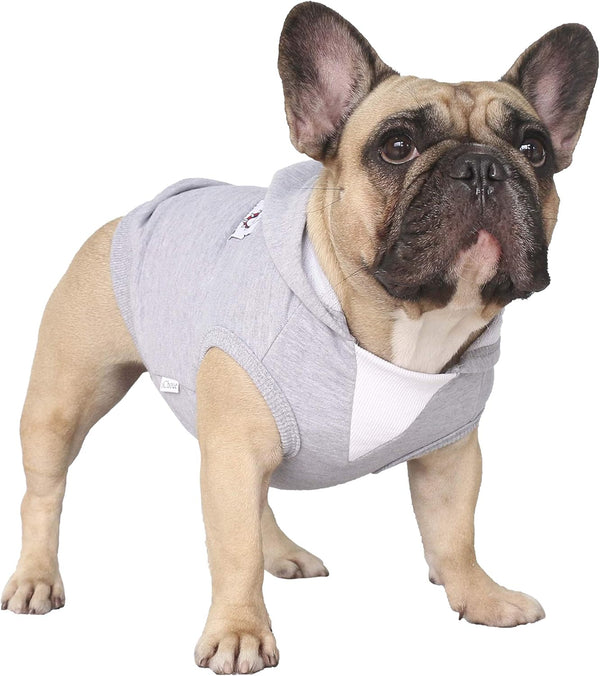 iChoue 100% Breathable Cotton Dog Hoodies for French Bulldog, Sweatshirts for Medium Dogs, Grey, Large Plus