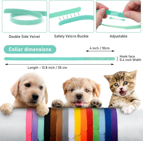 GAMUDA 15 Newborn Puppy Collars - Super Soft Nylon Whelping Collars with 6 Record Keeping Charts
