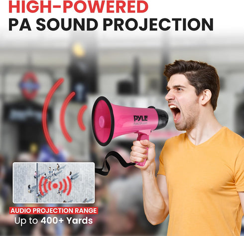 PYLE-PRO Portable Megaphone Speaker Siren Bullhorn - Compact, Battery Operated with 20 Watt Power, Microphone, 2 Modes,