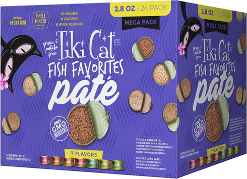 Tiki Cat Fish Favorite Pate, Ultimate Variety Pack, 24 Servings, 7 Delicious Recipes, 2.8 Ounce Cans, Pack of 24