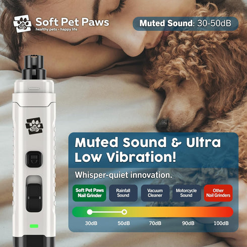 Dog Nail Grinder - Ultra Quiet Rechargeable Trimmer with 2 LED Lights, 2-Speed for Small, Medium and Large Dogs