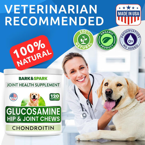 Bark&Spark Glucosamine Chondroitin Dog Hip & Joint Supplement - Joint Health Chews for Large and Small Breeds (120