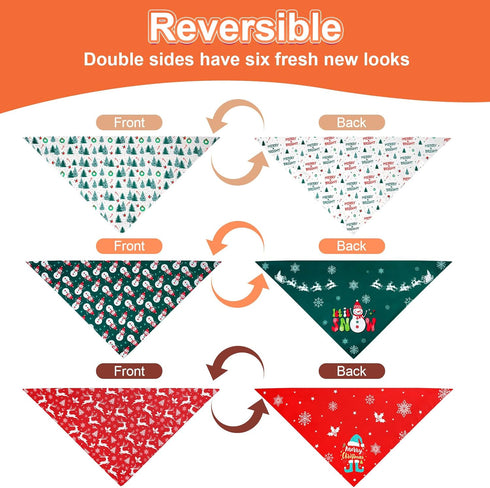 Agroon 3PCS, 6 Christmas Dog Bandanas XLarge Pattern Holiday Scarf for Boy and Girl, Triangle Reversible Bibs Breed