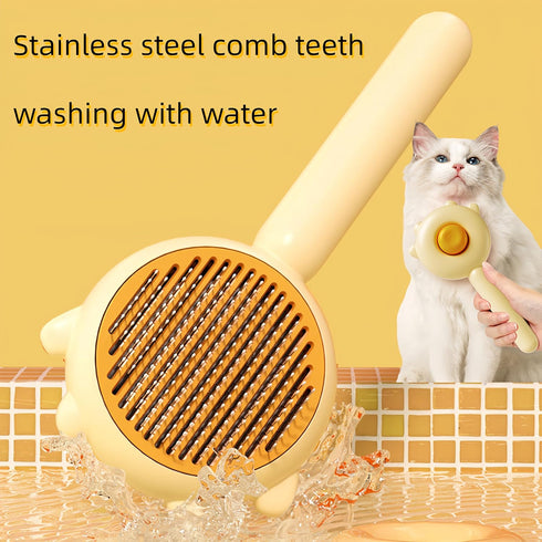 Pet Grooming Brush for Cats and Dogs, Cat Accessories Kit with Release Button & Professional Cat Nail Clipper (Yellow