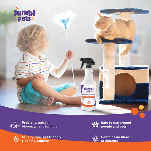 32oz Pet Stain & Odor Eliminator - Made in USA, Unscented Enzyme Odor Eliminator & Spot Remover Spray for Urine, Feces,