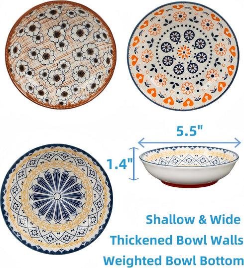 Nonslip Cat Bowls - Ceramic Whisker Friendly Shallow Cat Food Dish, 3PCS Anti Whisker Fatigue, Nonskid