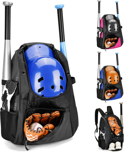 Youth Baseball Backpack - Softball Bat Bag for Boys & Girls with Fence Hook and Shoe Compartment