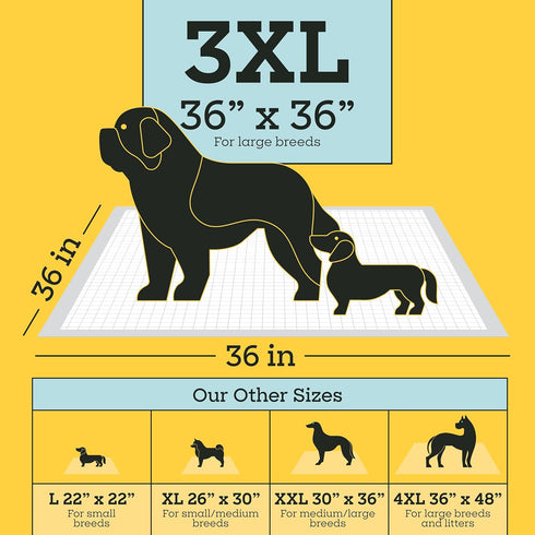 3XL 26 Count, 36" 36", Pet Life Unlimited Heavy Duty Puppy Pads for Dogs, Potty Training Pee Pads, x Leak-Proof, Super