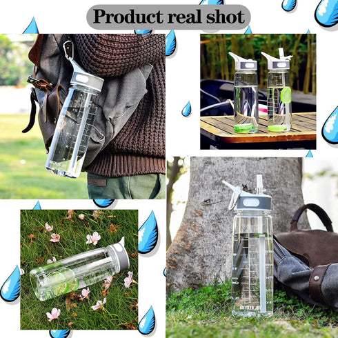 Sports Water Bottle with Straw & Handle, BPA-Free, 27oz Leakproof Bottle with Motivational Marker for Outdoor Activity