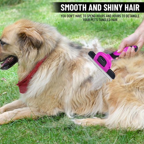 Pet Deshedding Tool Cleaning Brush, Stainless Steel Knot Detangler Comb for Dogs & Cats, Reduces Shedding