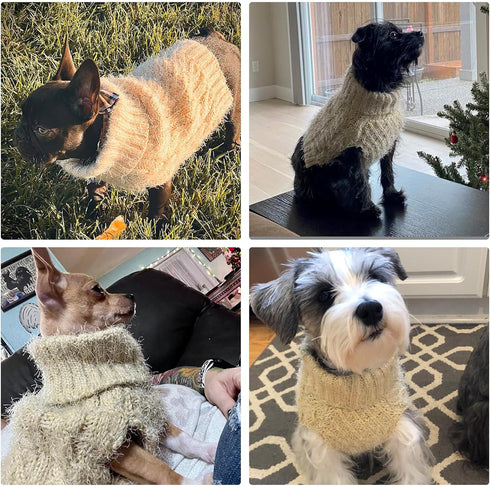 Turtleneck Small Dog Sweaters - Classic Cable Knitwear Winter Coat for Small Medium Dogs, Cream, Size S