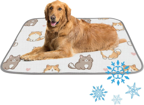 imiBBWQu Cooling Dog Bed Cute Cats Grey Yellow Dog Cooling Mat Washable Ice
