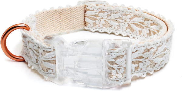 Dog Collar and Leash Set, Handmade Cotton Lace Adjustable 4-5 FT Unique Collars for Small Medium Large Dogs 1pcs-Beige