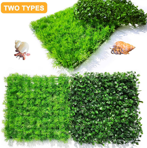 2 PCS Hermit Crab Climbing Toys, Faux Grass Mat 10 x 10 Inch, Fake Turf Hermit Crab Climbing Wall, Fish Tank Decorations