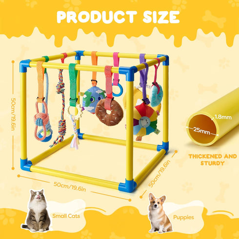 WooPetty 10 19.6" 10 Puppy Play Gym with Hanging Toys, Dog Jungle Gym PVC Frame with Interactive Enrichment Toys