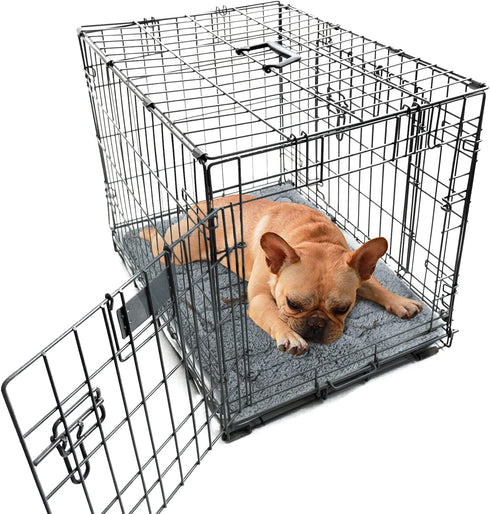 Dog Bed Crate Mat - 2 Pack Soft Plush Dog Bed Pad, Machine Washable Crate Pad, Grey (24" X 18")